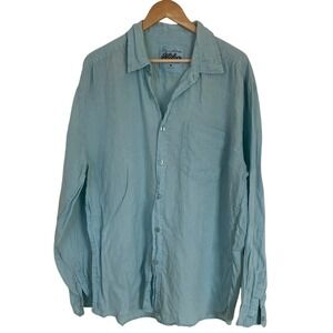 Men's Light Blue 100% Linen Button-Up Shirt Size XL Long Sleeve Hiko Caribbean‎
